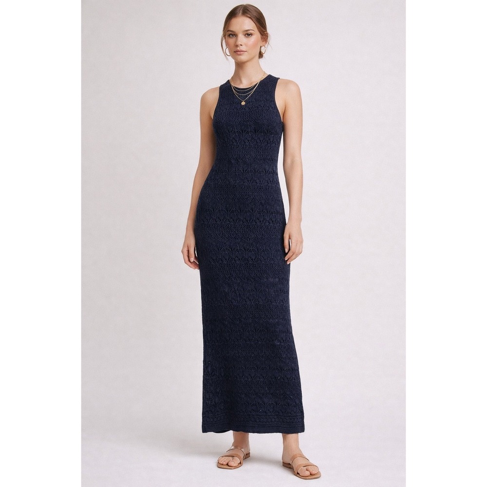Splendid‎ Navy Knit Maxi Dress Small Sleeveless Crochet NWOT